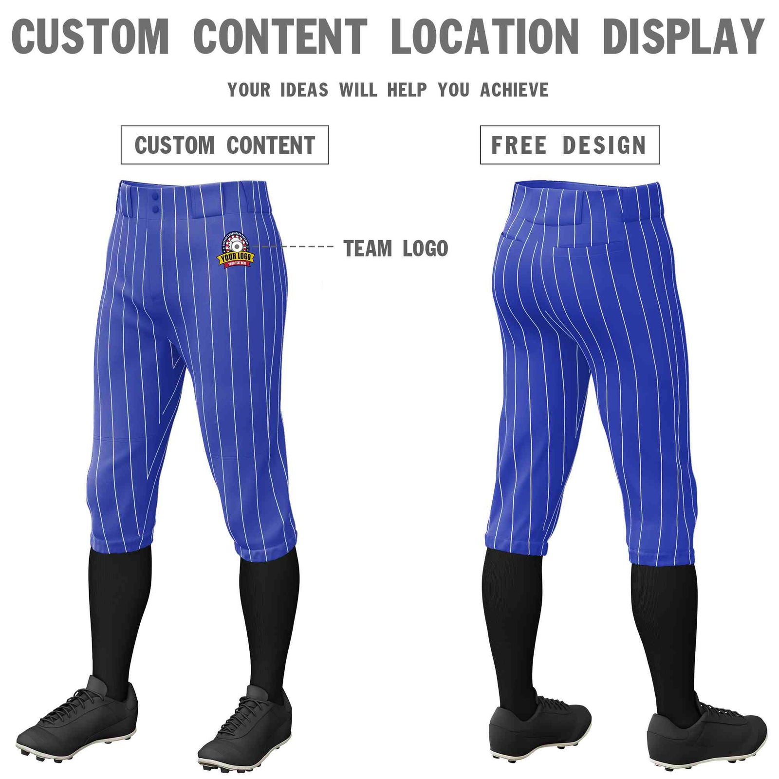 Custom Royal White Pinstripe Fit Stretch Practice Knickers Baseball Pants