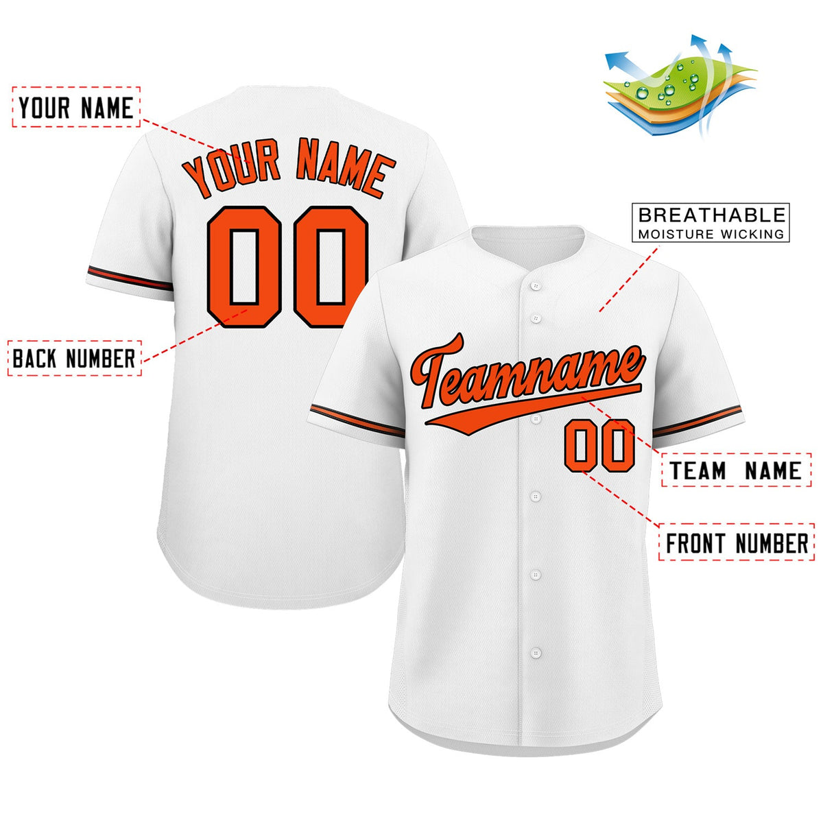 Custom White Orange-Black Classic Style Authentic Baseball Jersey