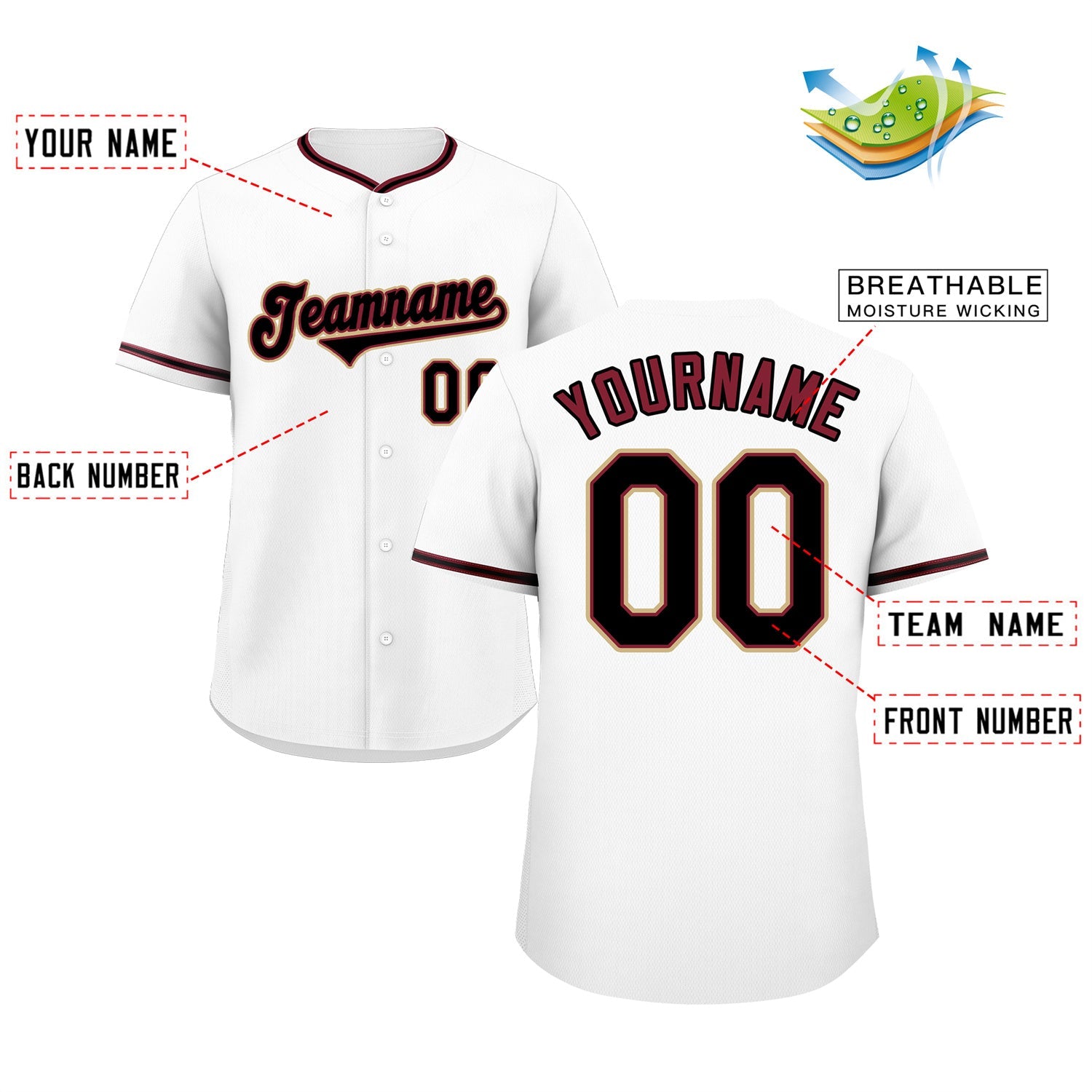 Custom White Crimson-Cream Classic Style Authentic Baseball Jersey