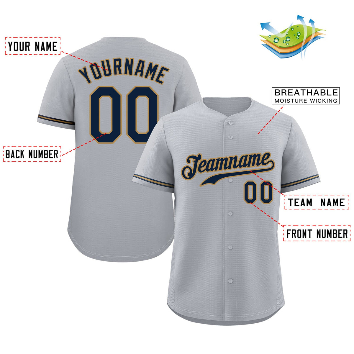 Custom Gray Navy-Old Gold Classic Style Authentic Baseball Jersey