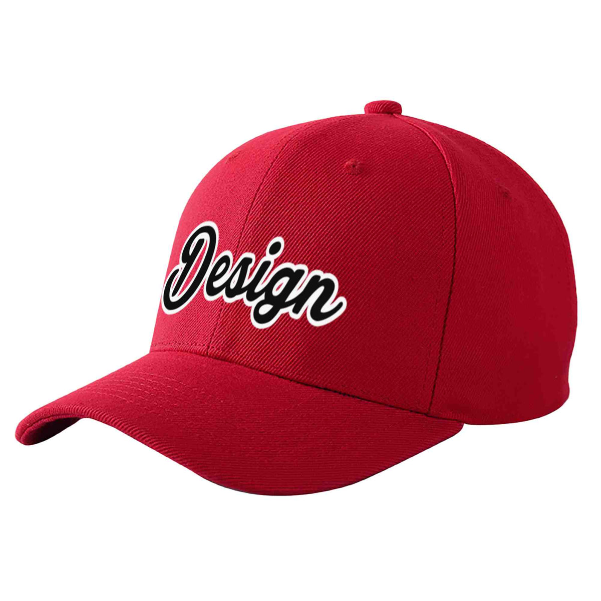 Custom Red Black-White 3D Puff Embroidery Flat Embroidery Curved Eaves Sport Design Baseball Cap