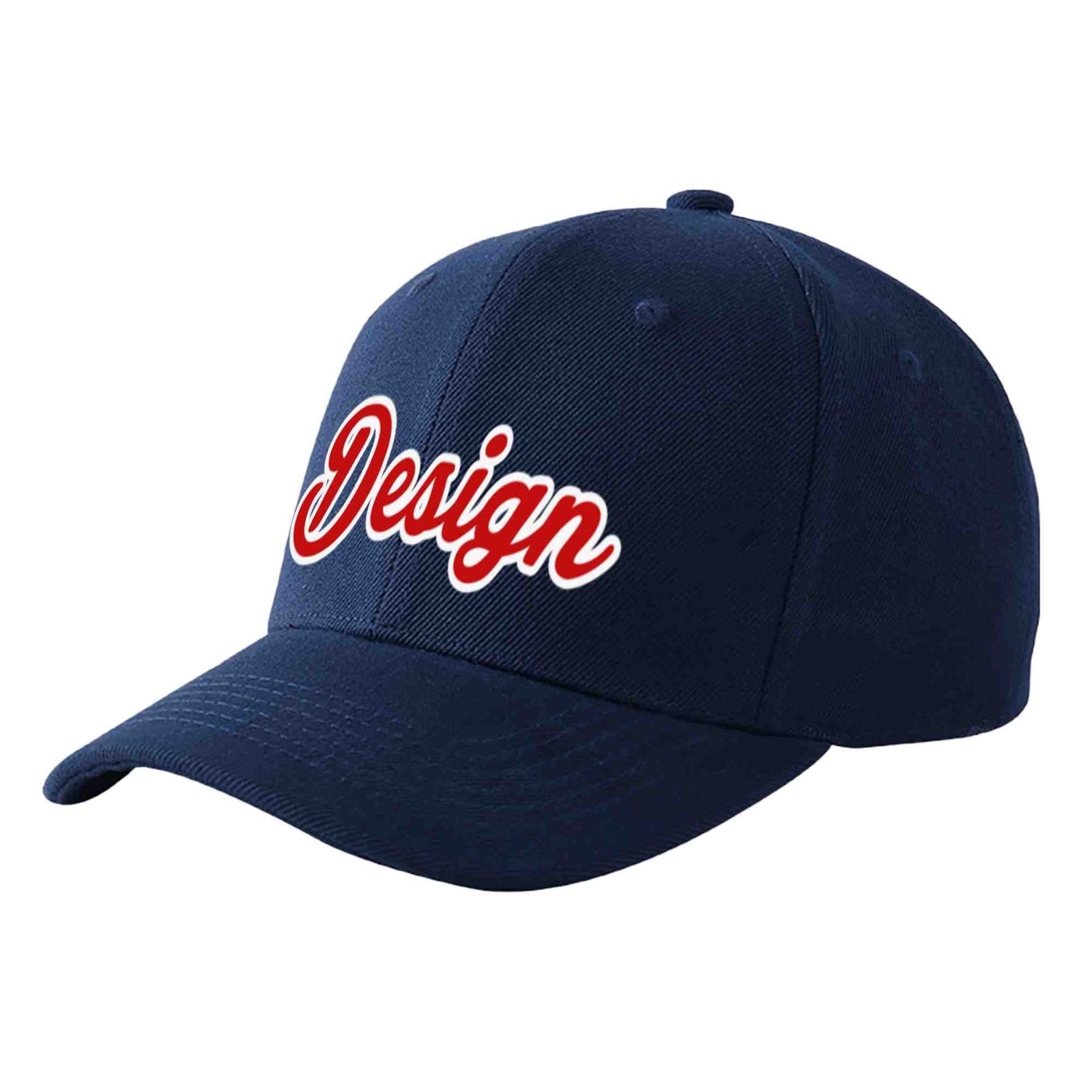 Custom Navy Red-White 3D Puff Embroidery Flat Embroidery Curved Eaves Sport Design Baseball Cap