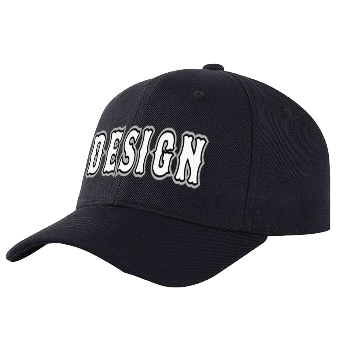 Custom Black White-Black Print Curved Eaves Sport Design Baseball Cap