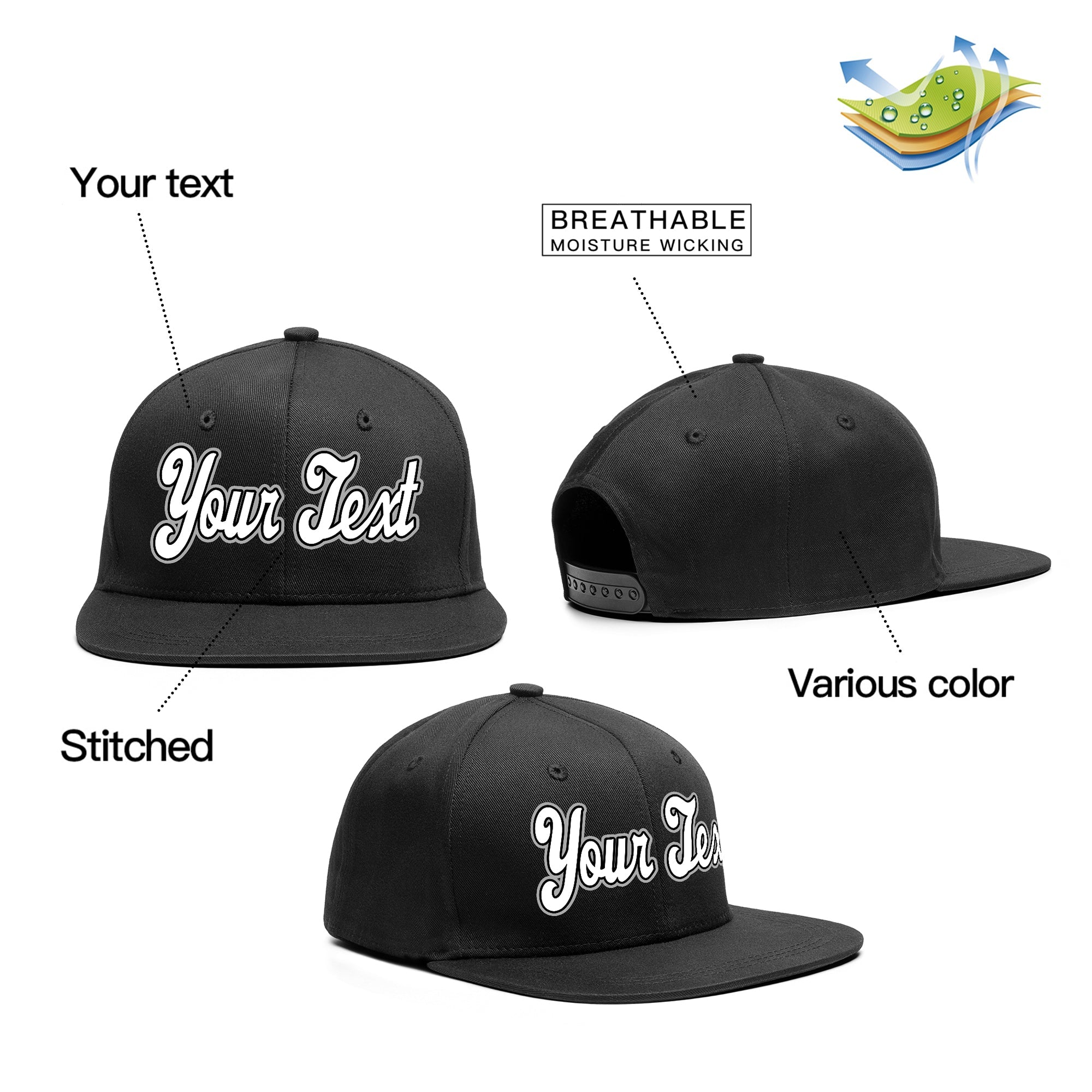 Custom Black White Sport Baseball Cap