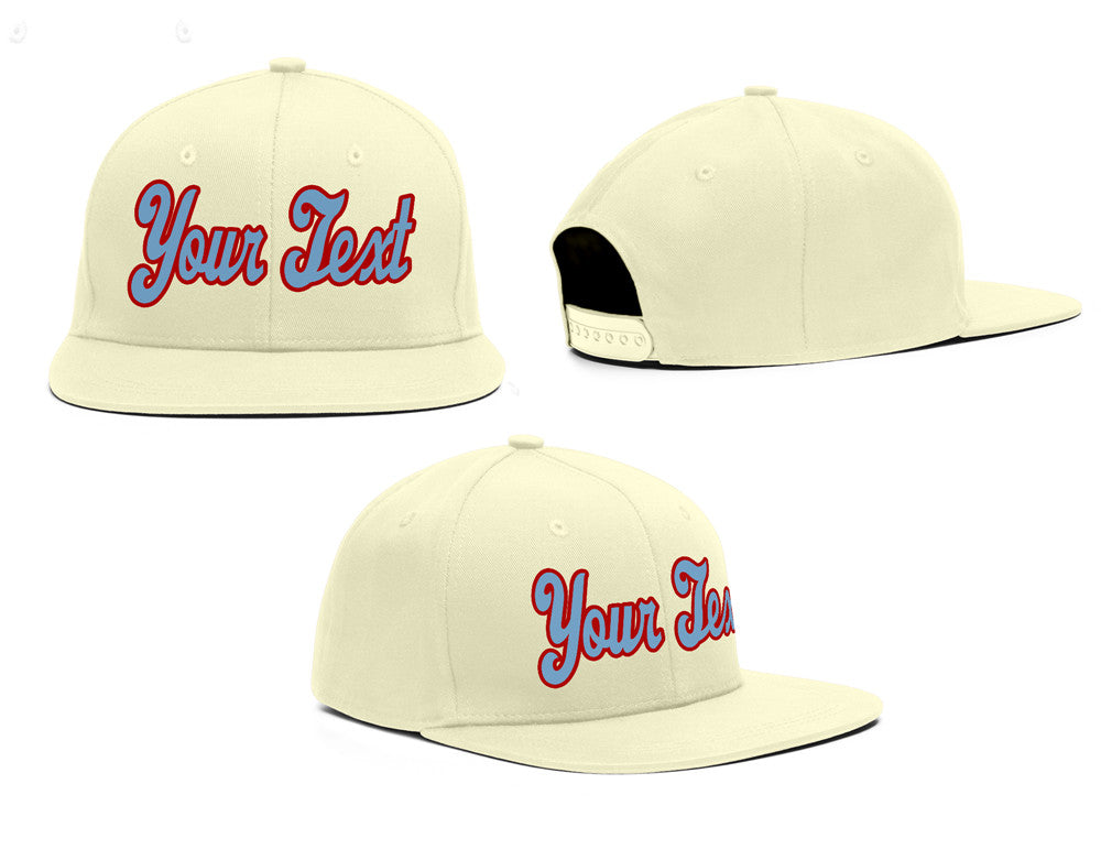 Custom Cream Lt Blue Red Baseball Cap