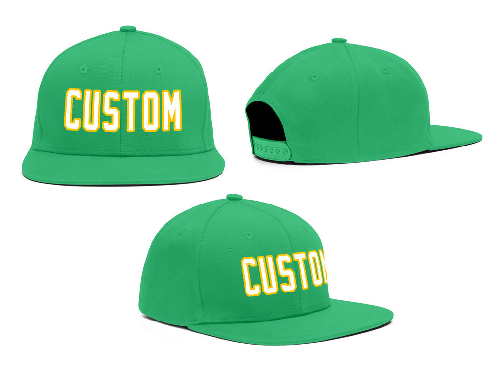 Custom Kelly Green White-Gold Outdoor Sport Baseball Cap
