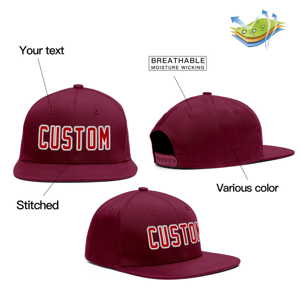 Custom Crimson Red-White Gray Outdoor Sport Baseball Cap