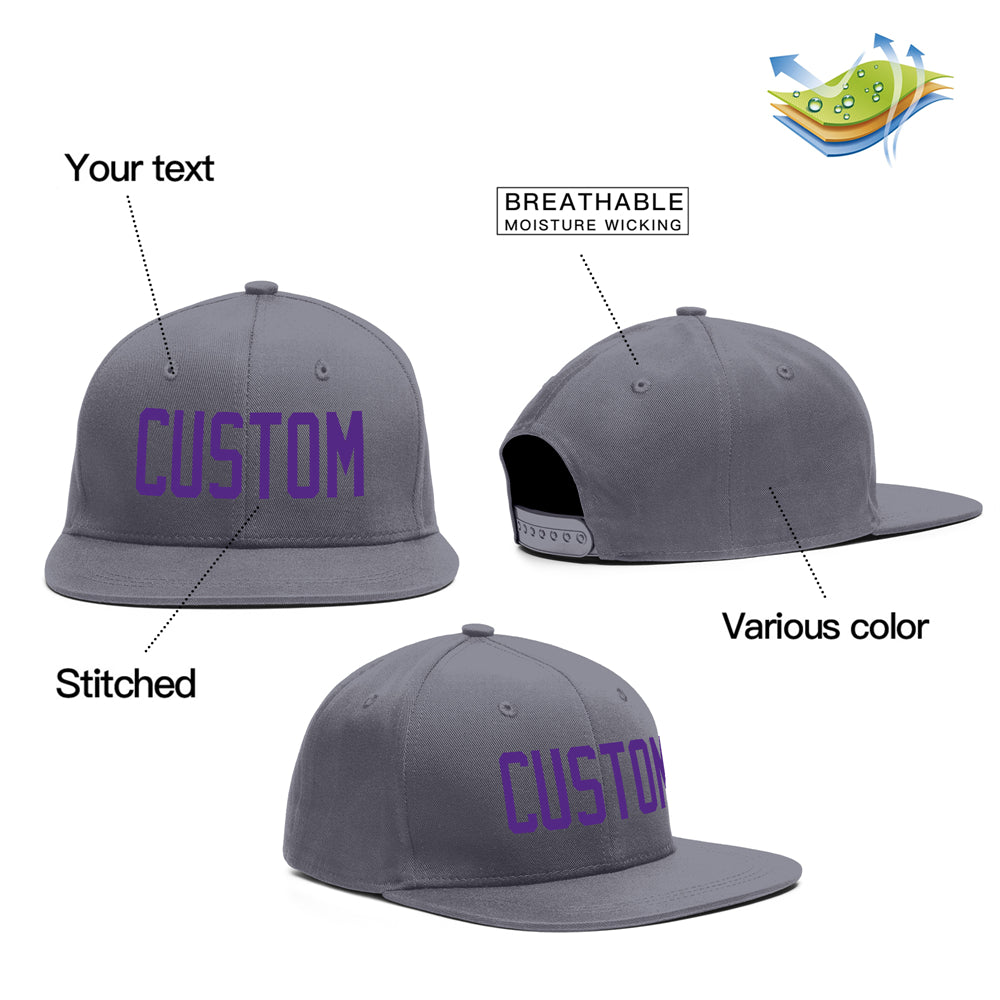 Custom Dark Gray Purple Outdoor Sport Baseball Cap