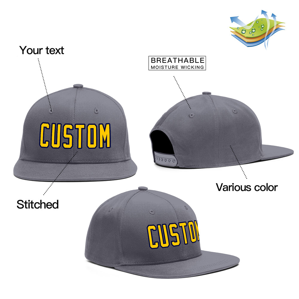 Custom Dark Gray Yellow-Navy Outdoor Sport Baseball Cap