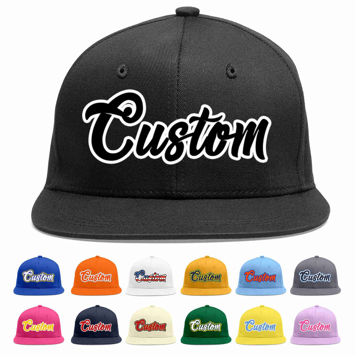 Custom Black Black-White 3D Puff Embroidery Flat Embroidery Casual Sport Baseball Cap