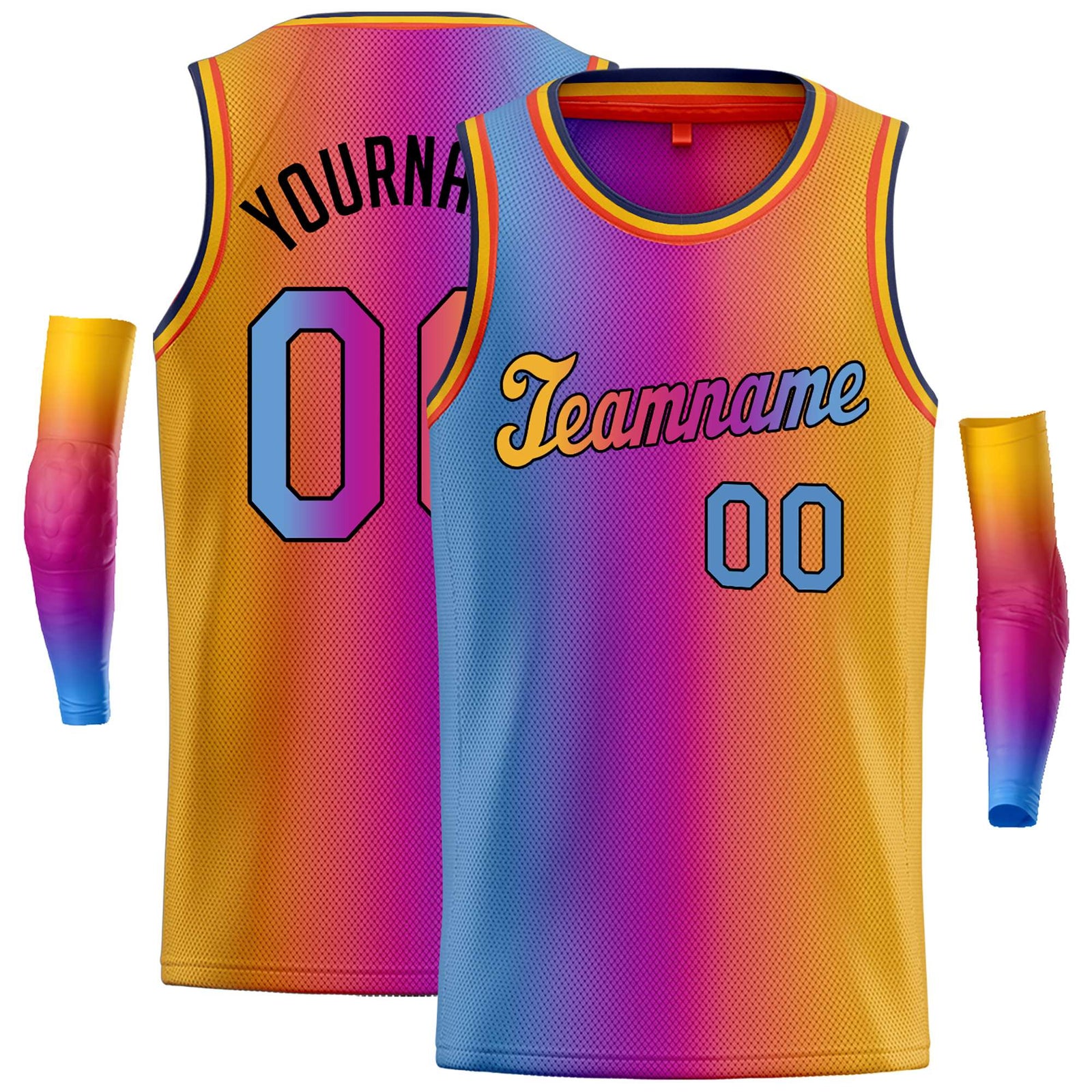 Custom Light Blue Purple Black-Orange Gradient Fashion Tops Tilted Basketball Jersey