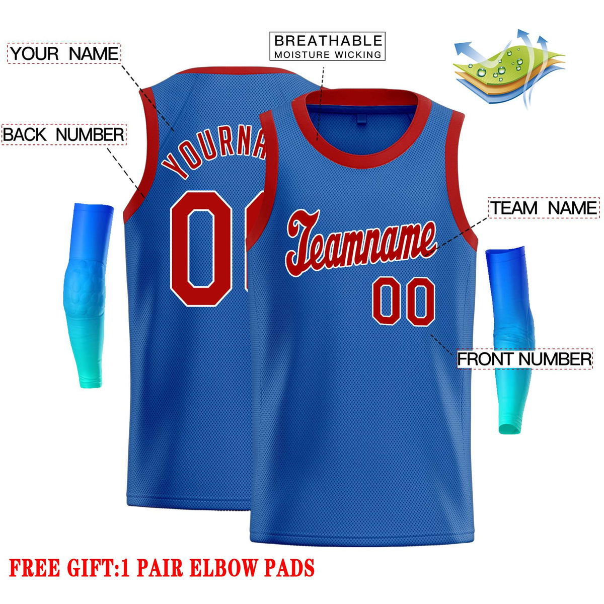 Custom Blue Red-White Classic Tops Casual Basketball Jersey