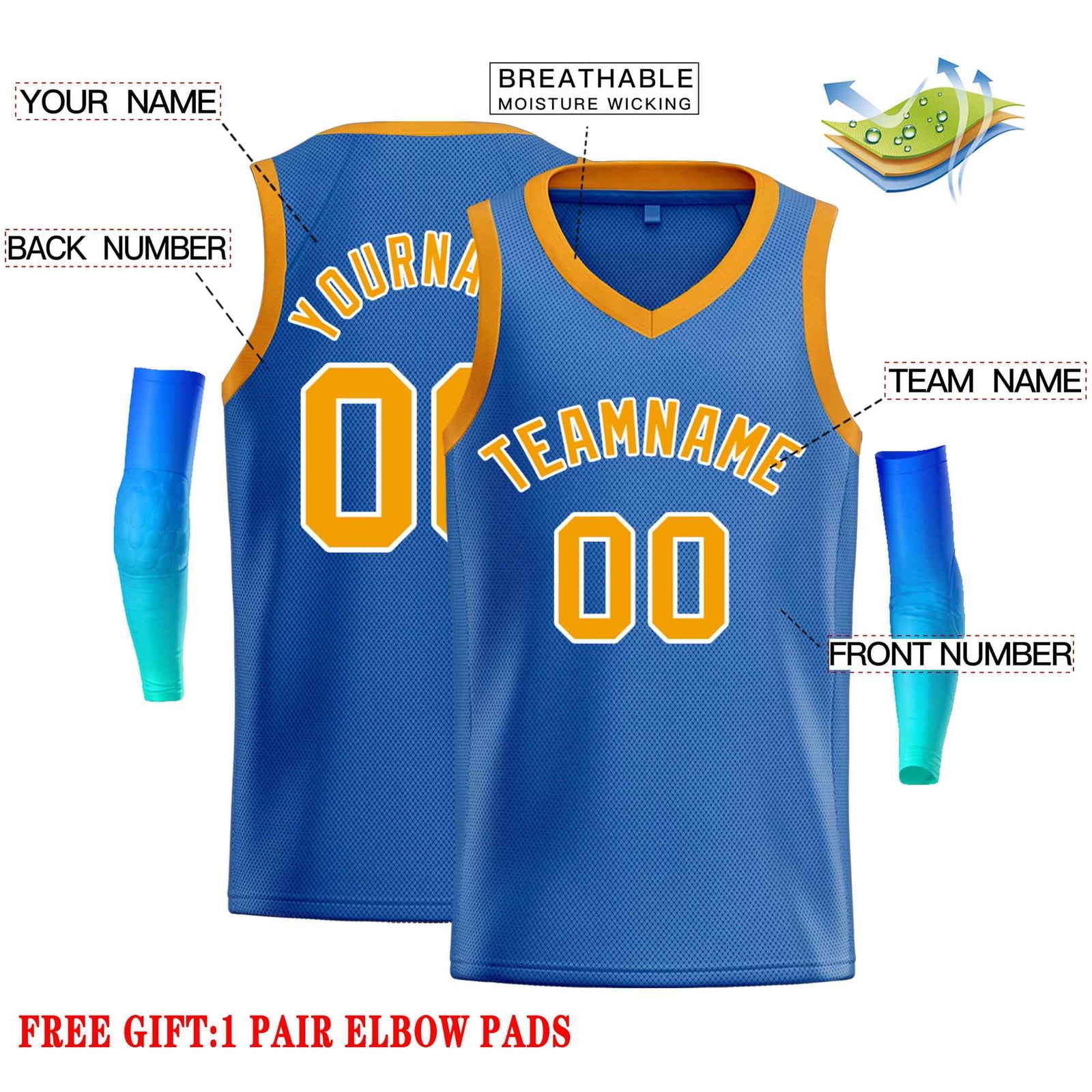 Custom Blue Yellow-White Classic Tops Men Casual Basketball Jersey