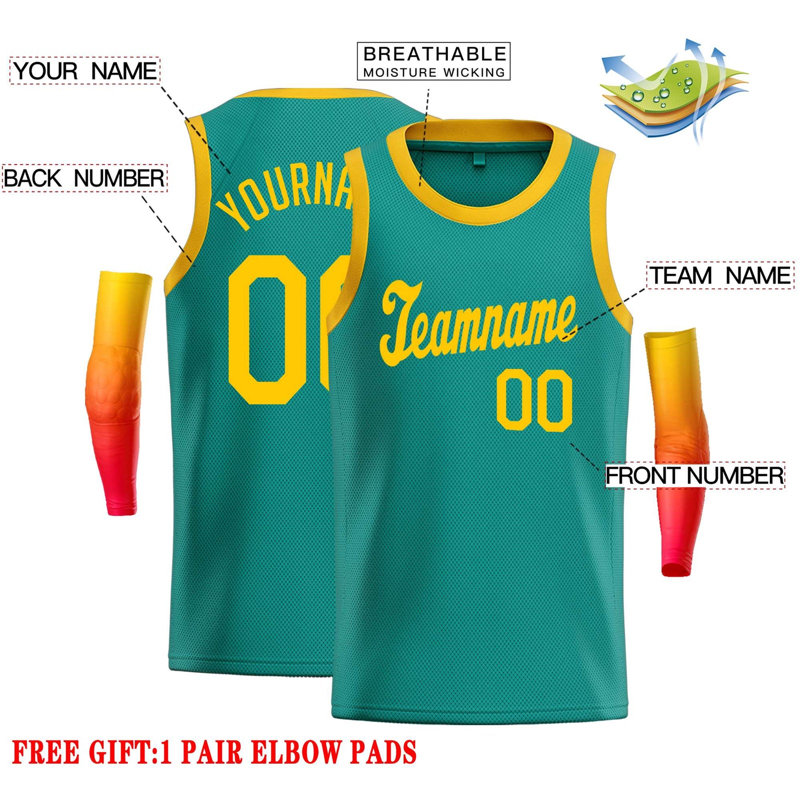 Custom Teal Yellow Classic Tops Casual Basketball Jersey