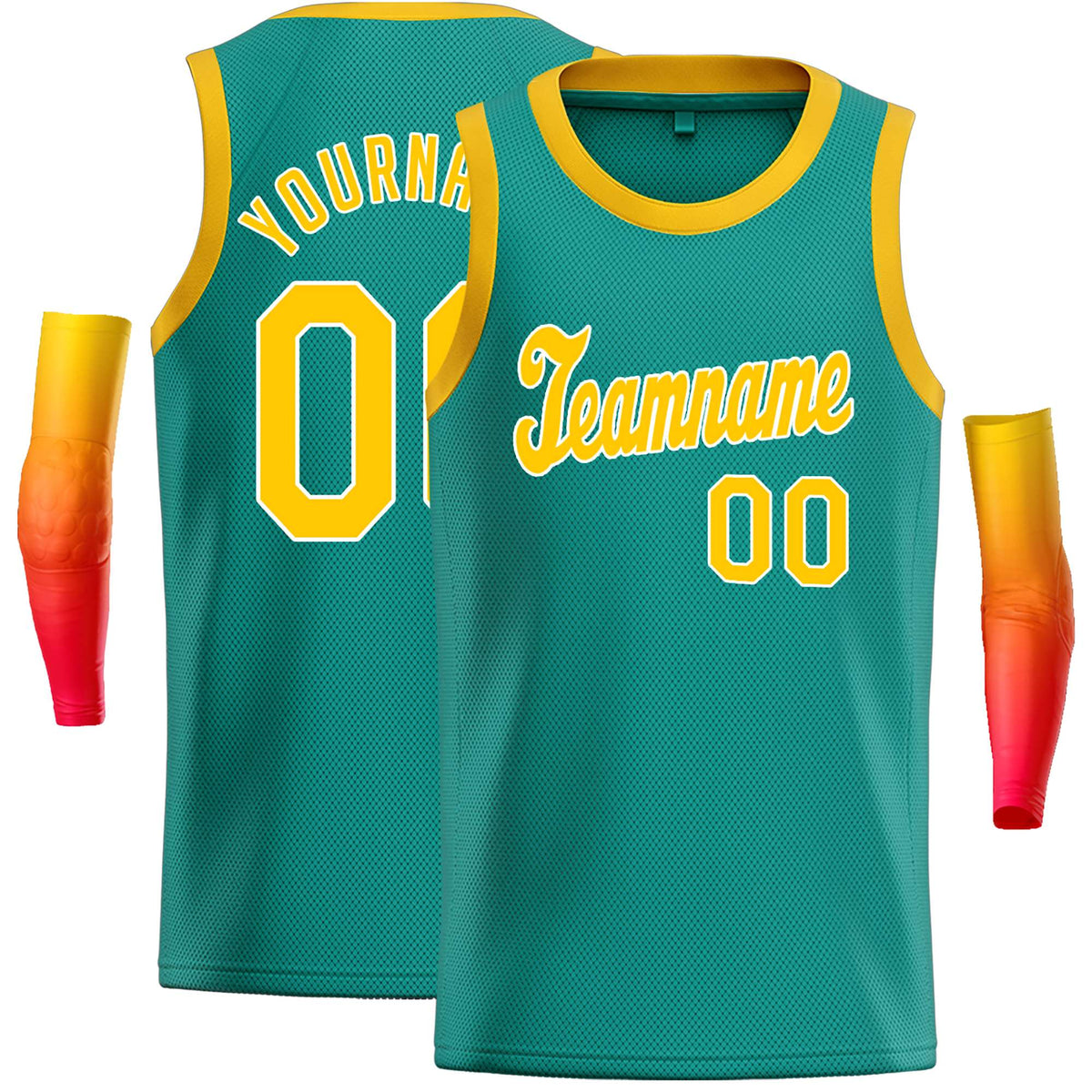 Custom Teal Yellow-White Classic Tops Casual Basketball Jersey