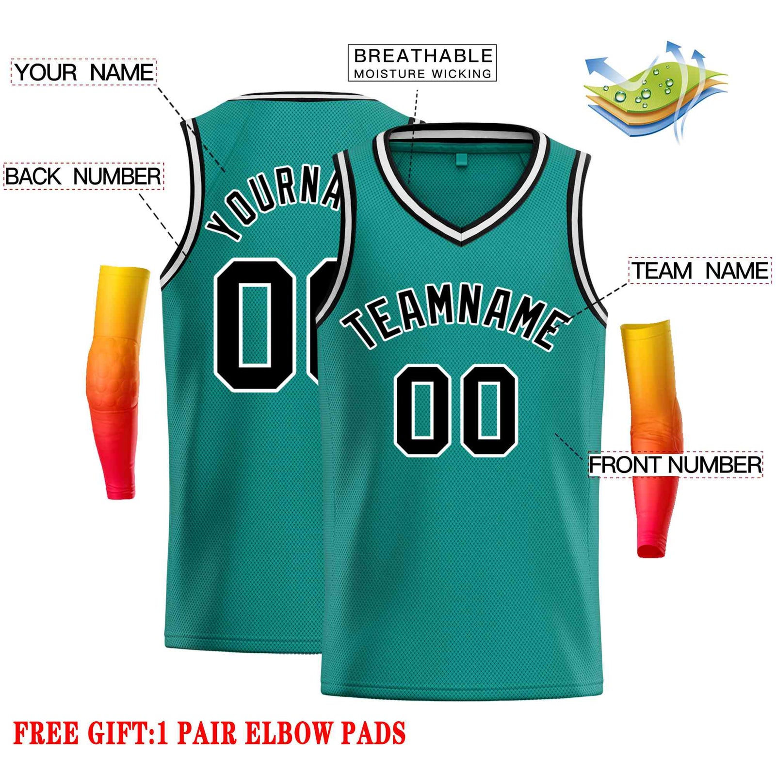 Custom Teal Black-White Classic Tops Men Casual Basketball Jersey