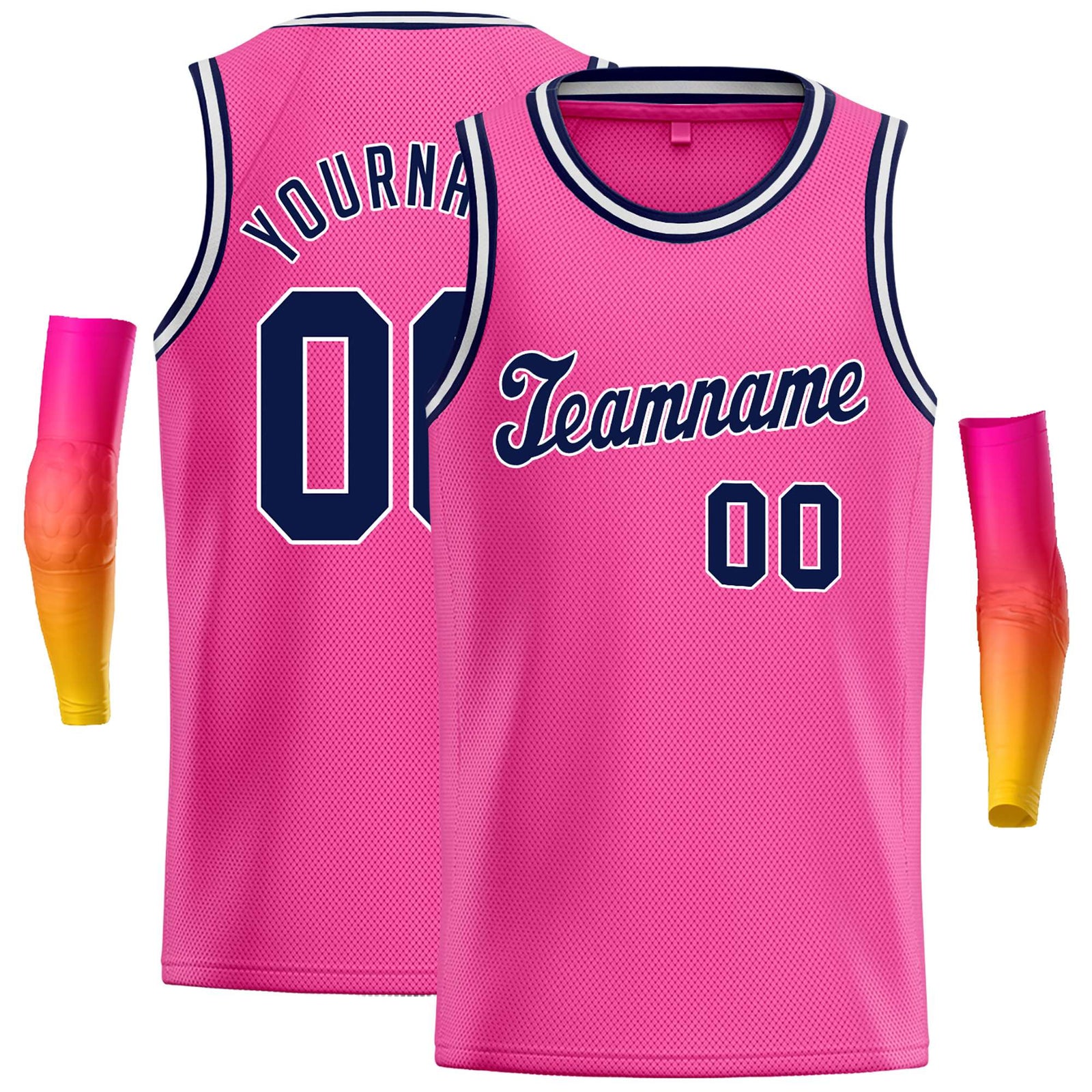Custom Pink Navy-White Classic Tops Casual Basketball Jersey