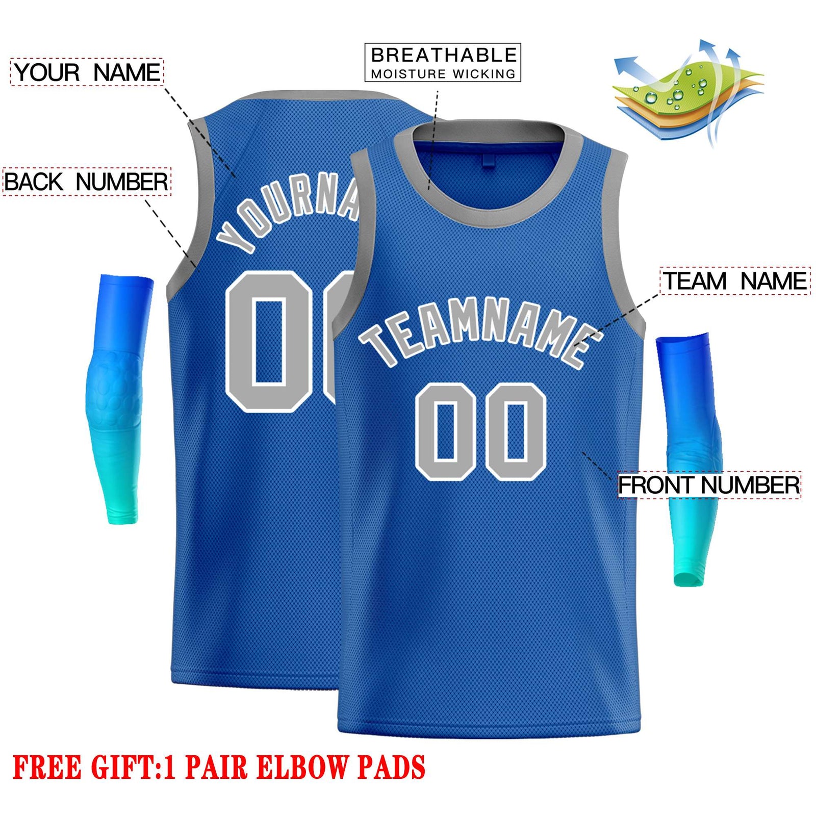 Custom Blue Gray-White Classic Tops Casual Basketball Jersey