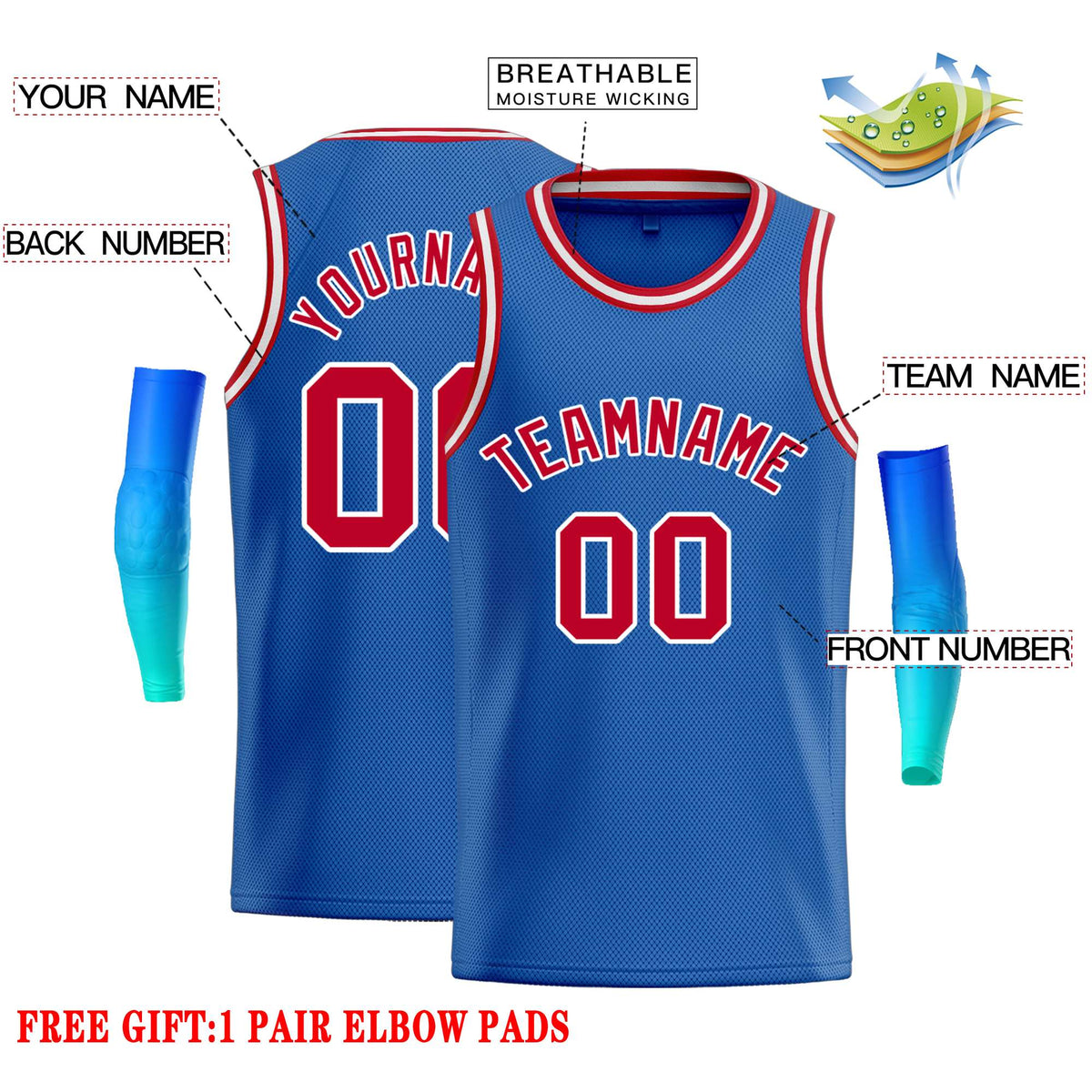 Custom Blue Red-White Classic Tops Casual Basketball Jersey