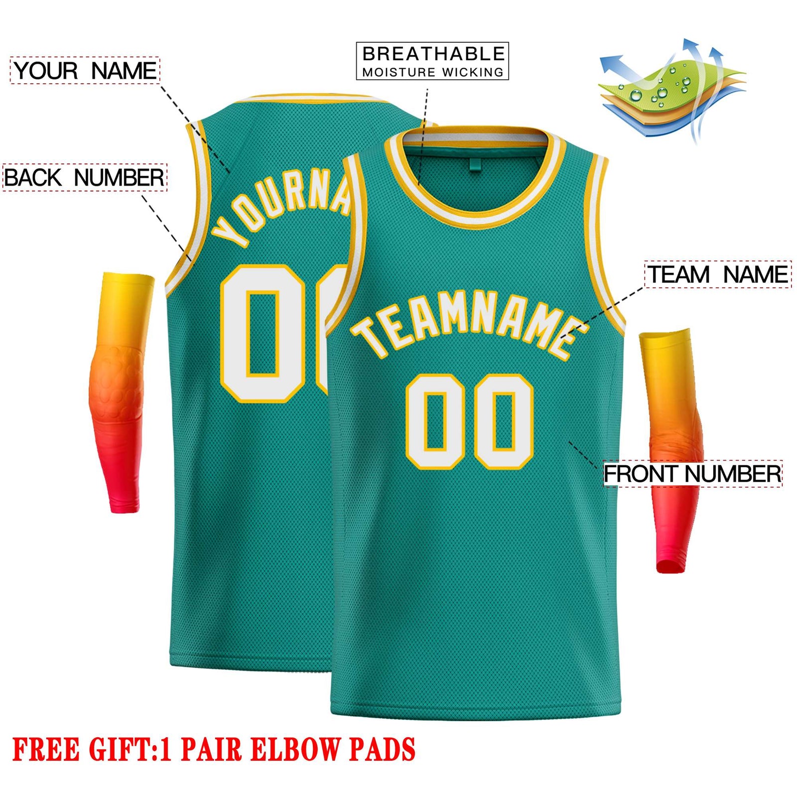 Custom Teal White-Yellow Classic Tops Casual Basketball Jersey