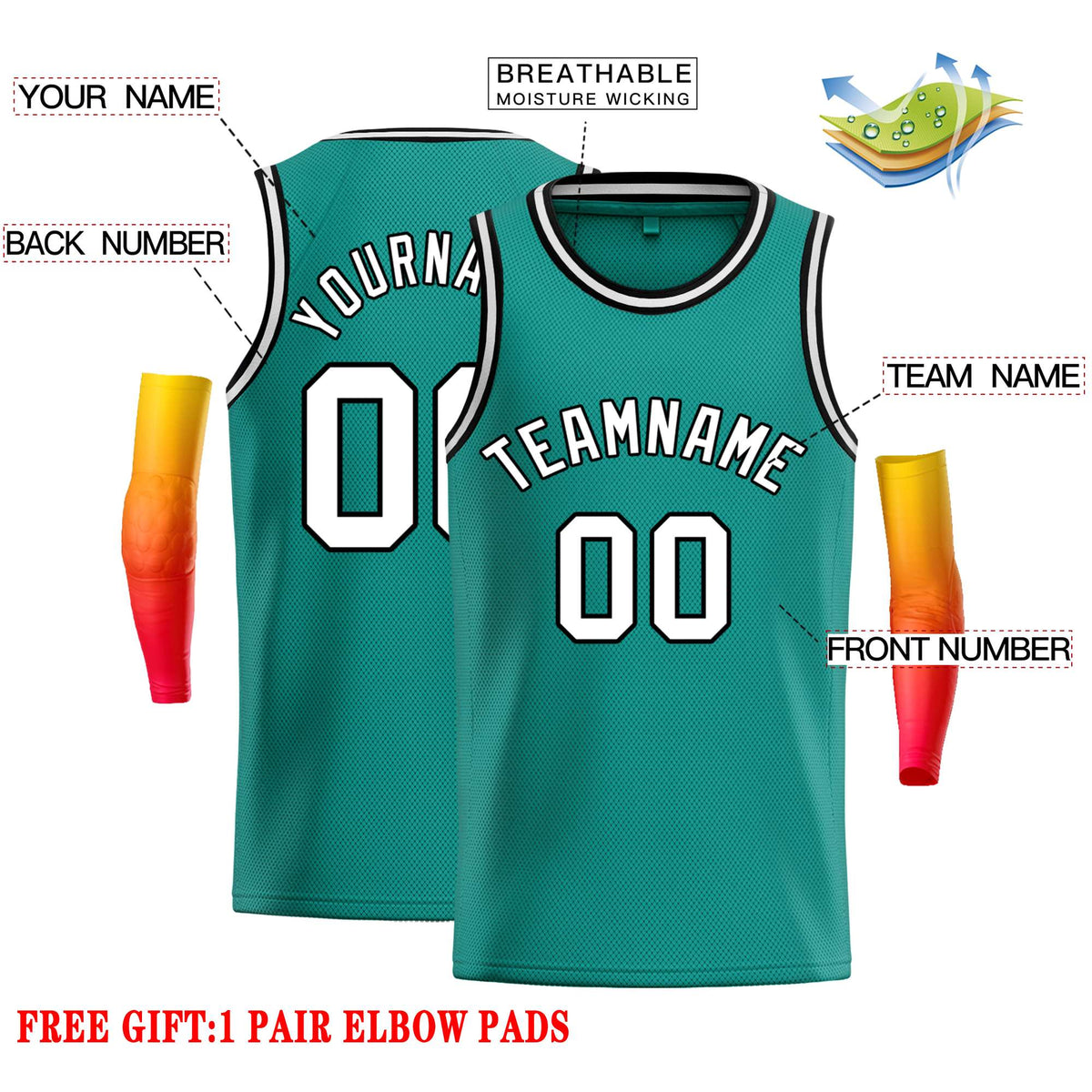 Custom Teal White-Black Classic Tops Casual Basketball Jersey