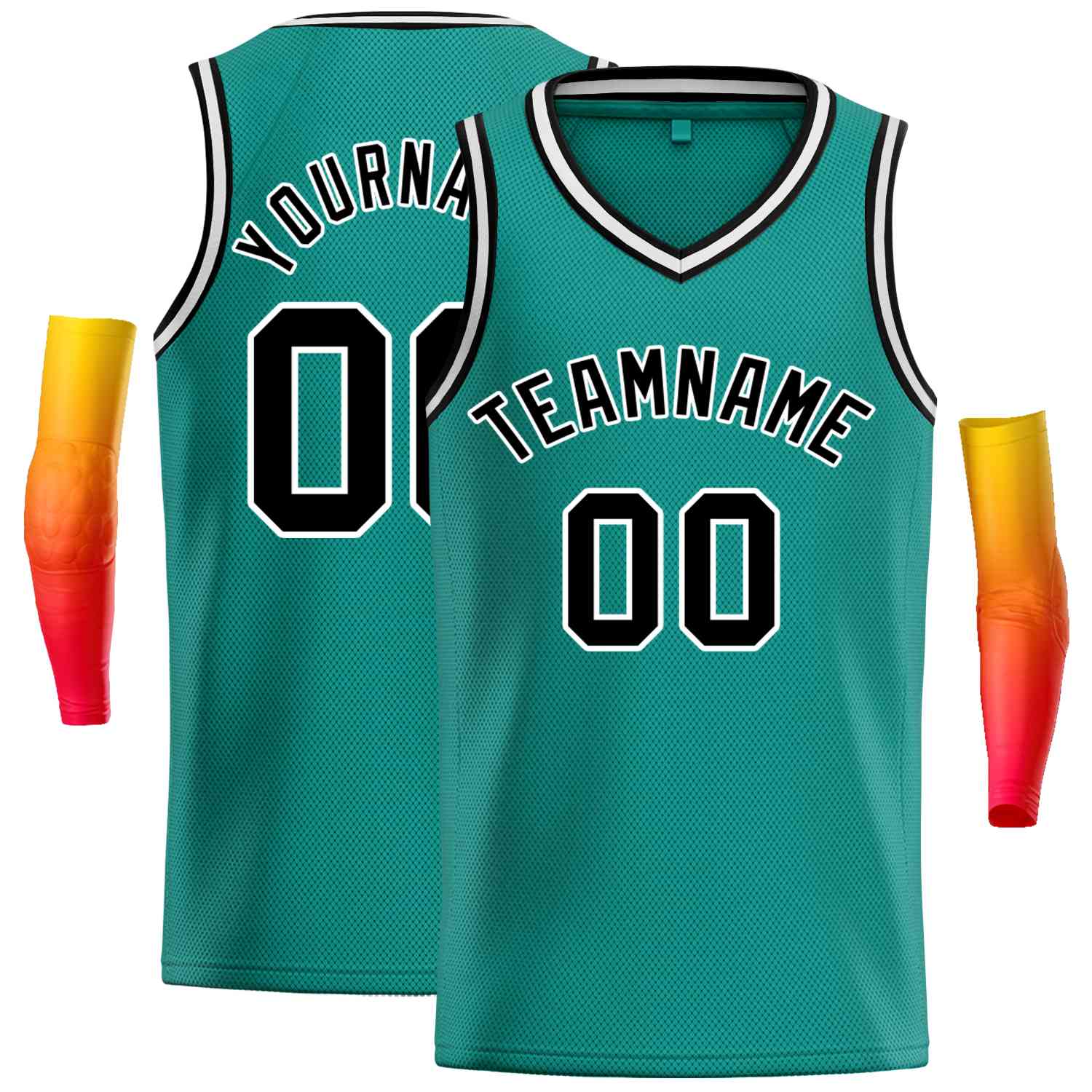 Custom Teal Black-White Classic Tops Men Casual Basketball Jersey