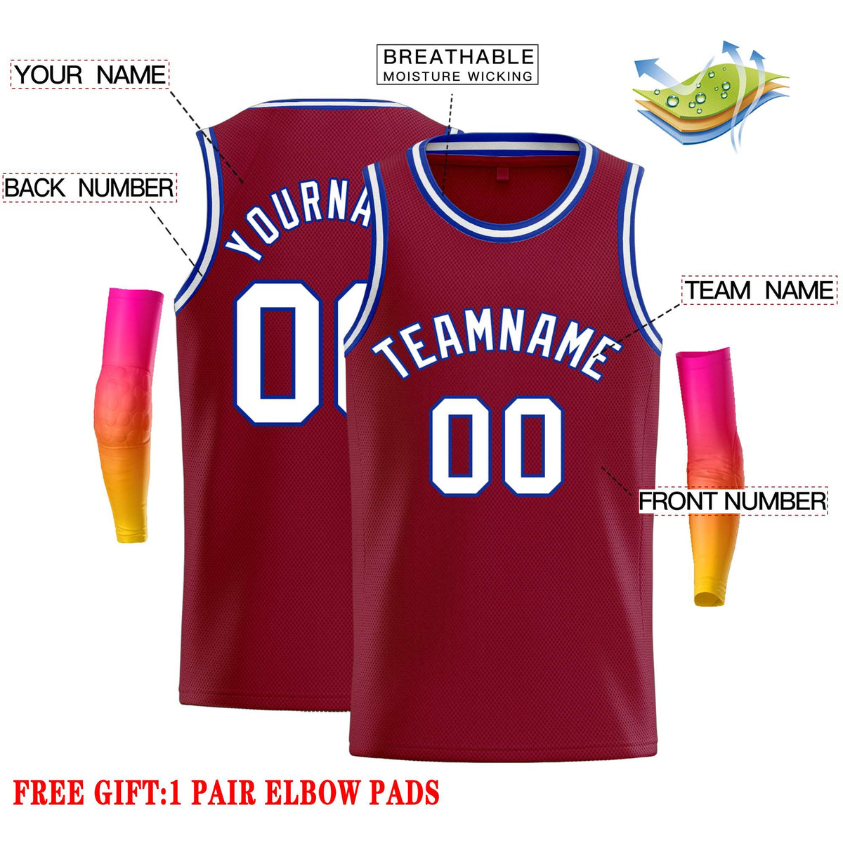 Custom Crimson White-Royal Classic Tops Casual Basketball Jersey
