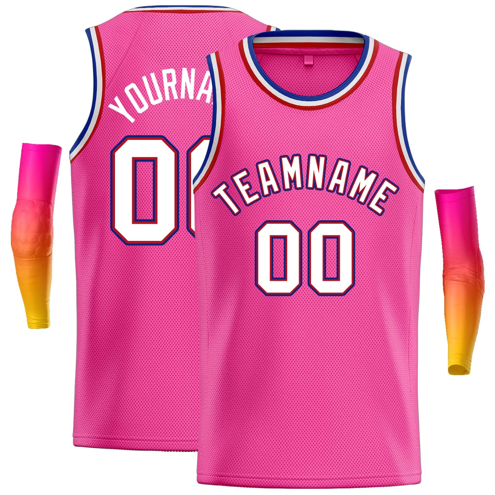 Custom Pink White-Red Classic Tops Casual Basketball Jersey