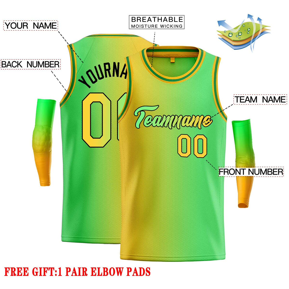 Custom Yellow Neon Green-Black Gradient Fashion Tops Heal Basketball Jersey