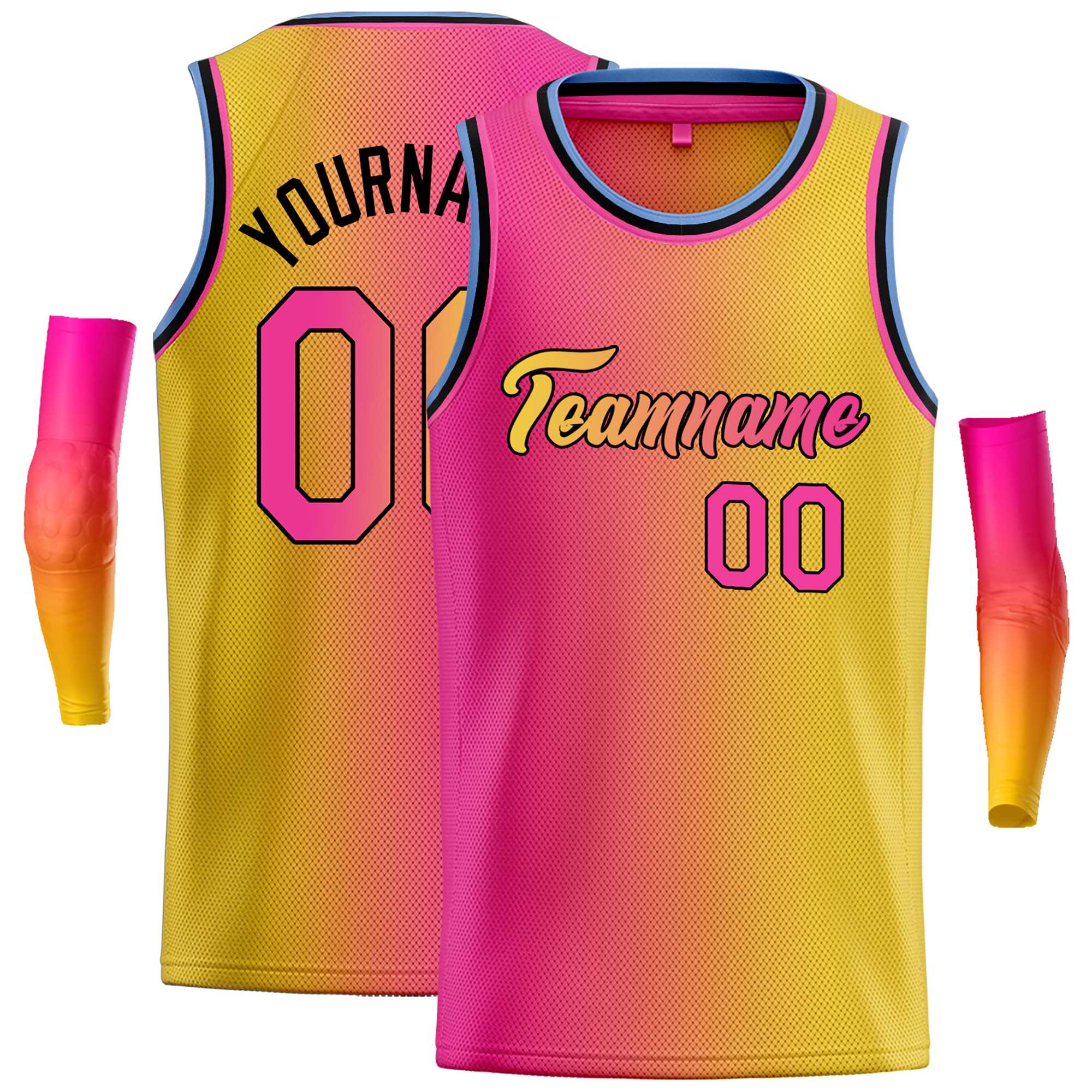 Custom Pink Yellow Black-Yellow Gradient Fashion Tops Heal Basketball Jersey