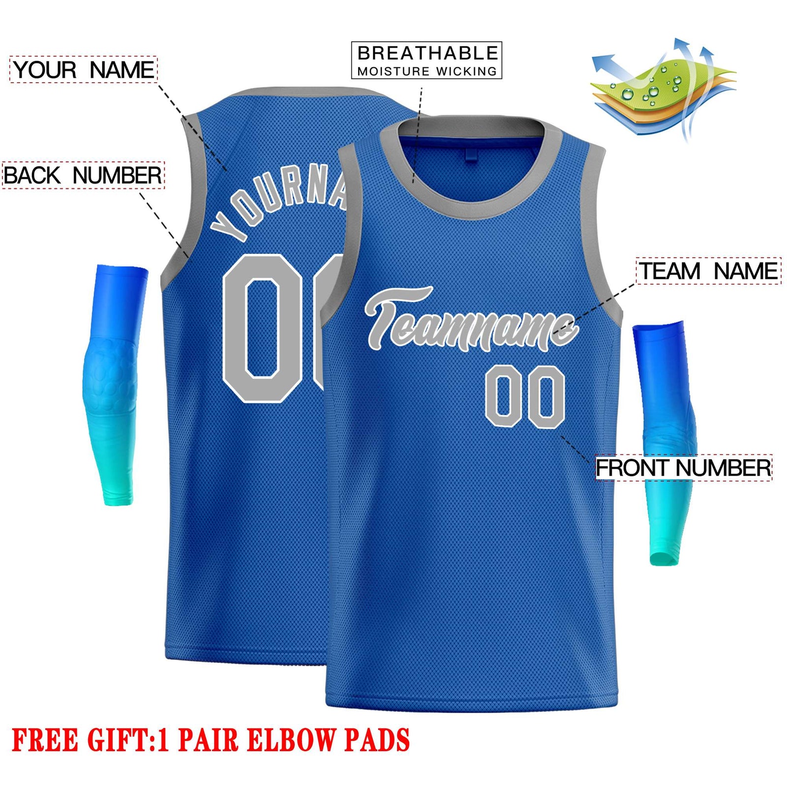 Custom Blue Gray-White Classic Tops Casual Basketball Jersey