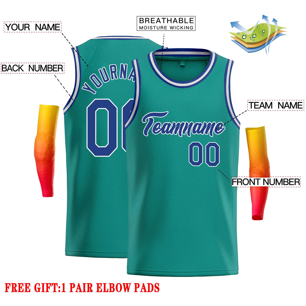 Custom Teal Royal-White Classic Tops Casual Basketball Jersey