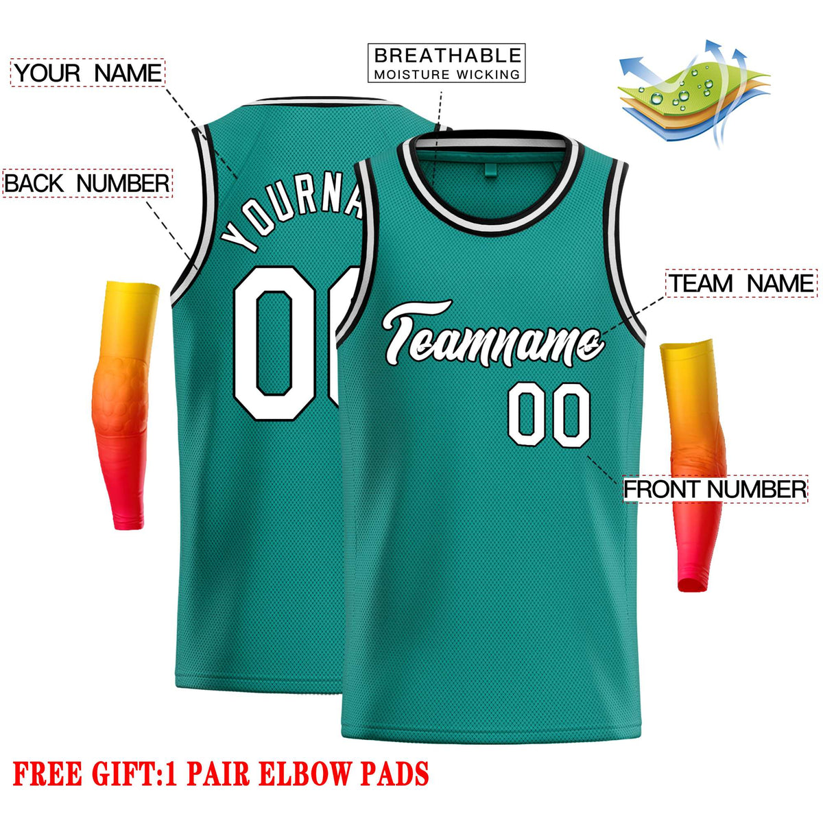 Custom Teal White-Black Classic Tops Casual Basketball Jersey