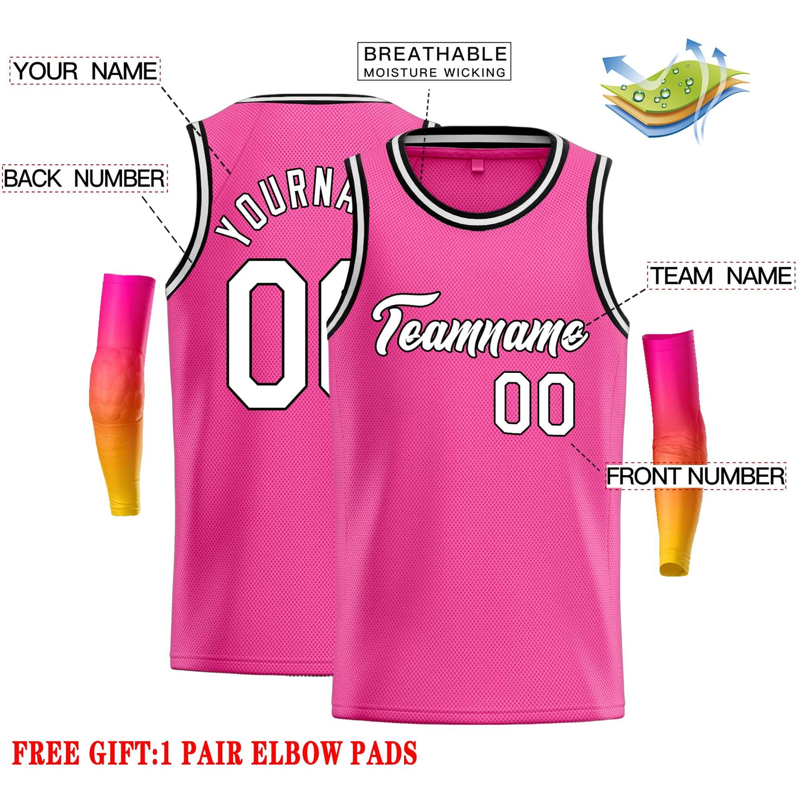 Custom Pink White-Black Classic Tops Casual Basketball Jersey