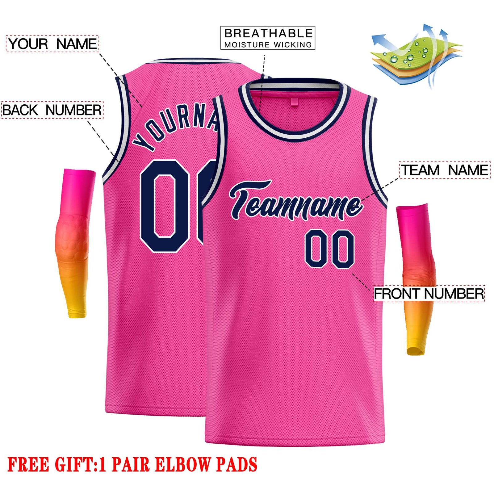 Custom Pink Navy-White Classic Tops Casual Basketball Jersey