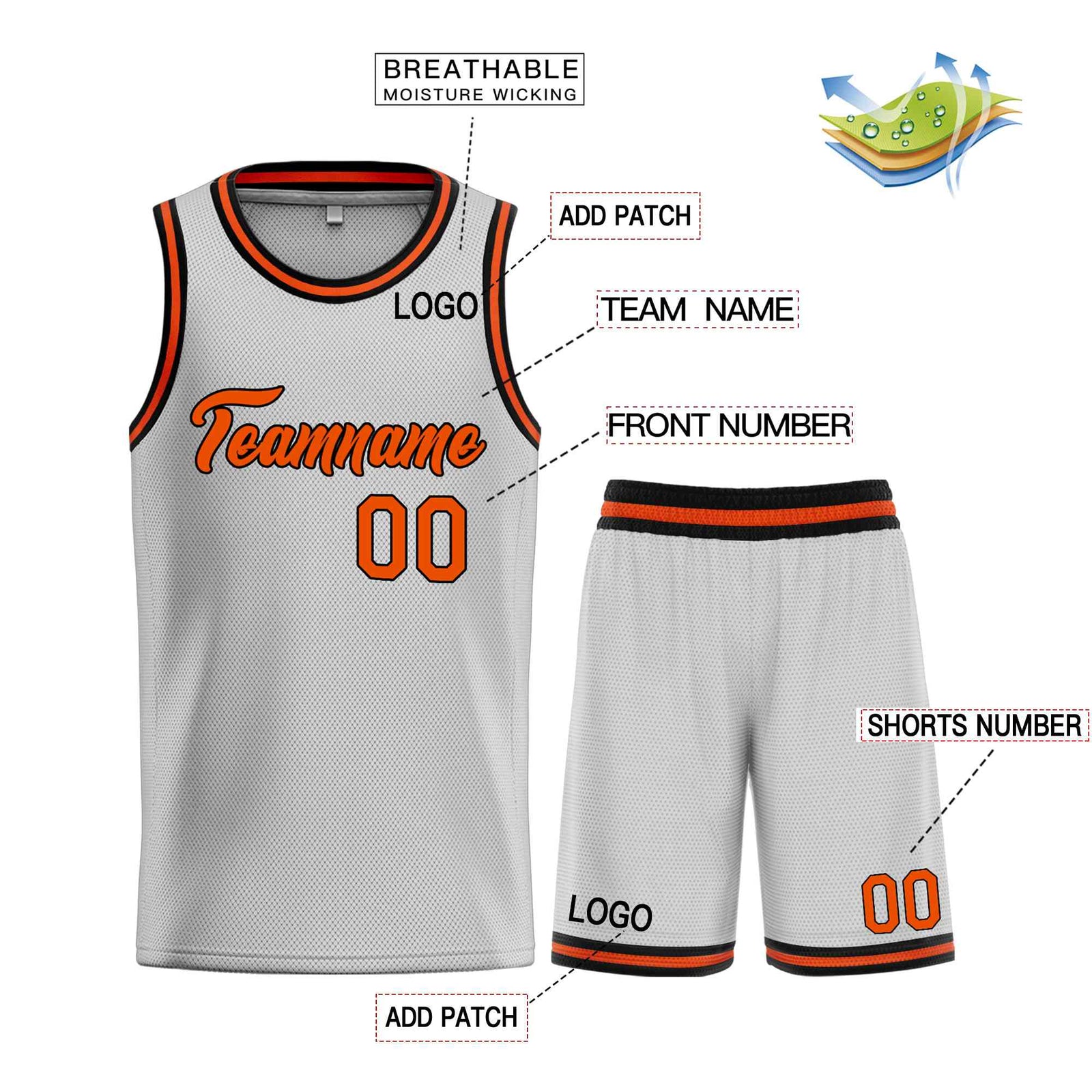 Custom Gray Orange-Black Heal Sports Uniform Classic Sets Basketball Jersey
