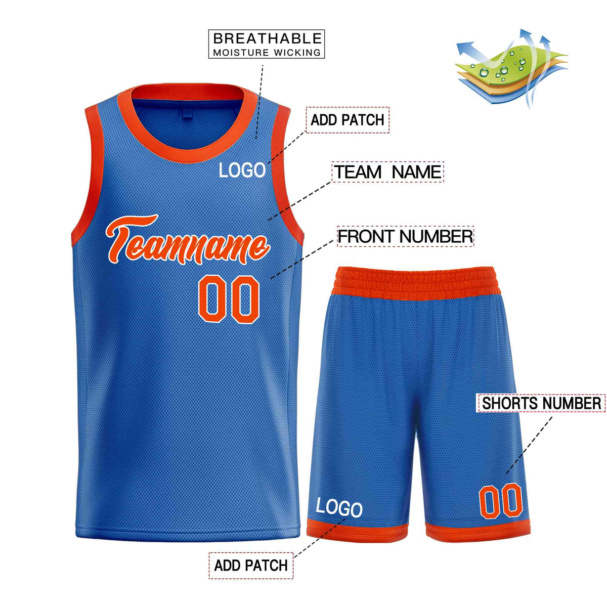 Custom Blue Orange-White Heal Sports Uniform Classic Sets Basketball Jersey
