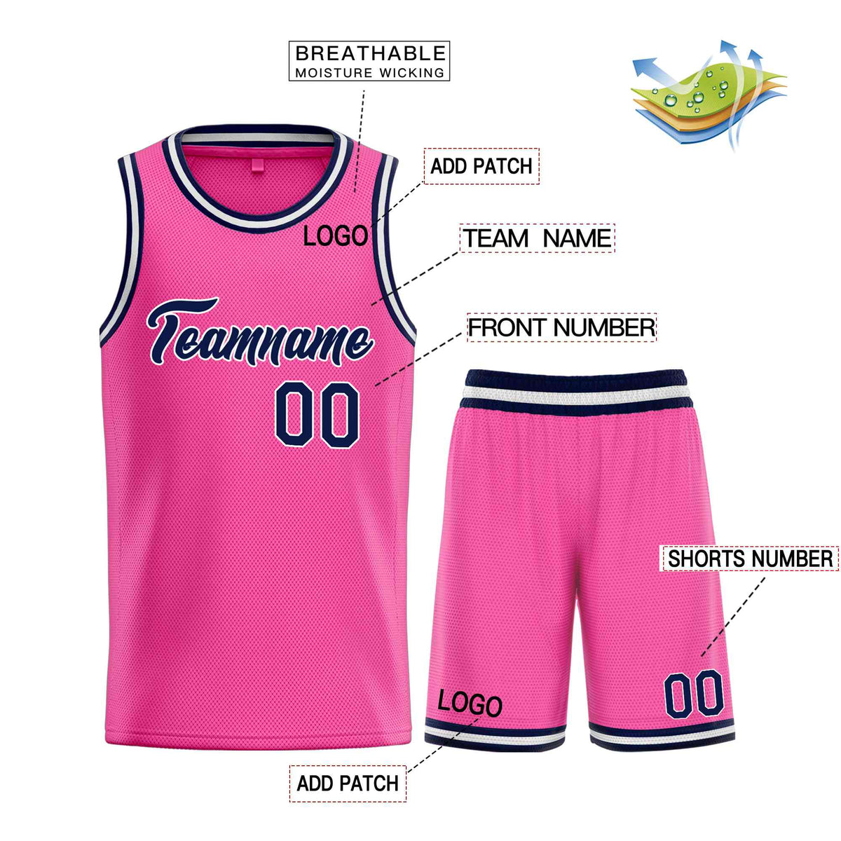 Custom Pink Navy-White Heal Sports Uniform Classic Sets Basketball Jersey