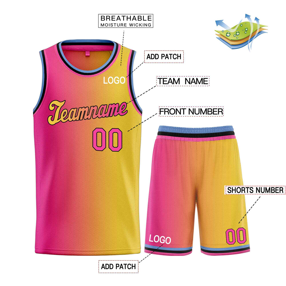 Custom Yellow Pink-Black Gradient Fashion Sets Sports Uniform Basketball Jersey