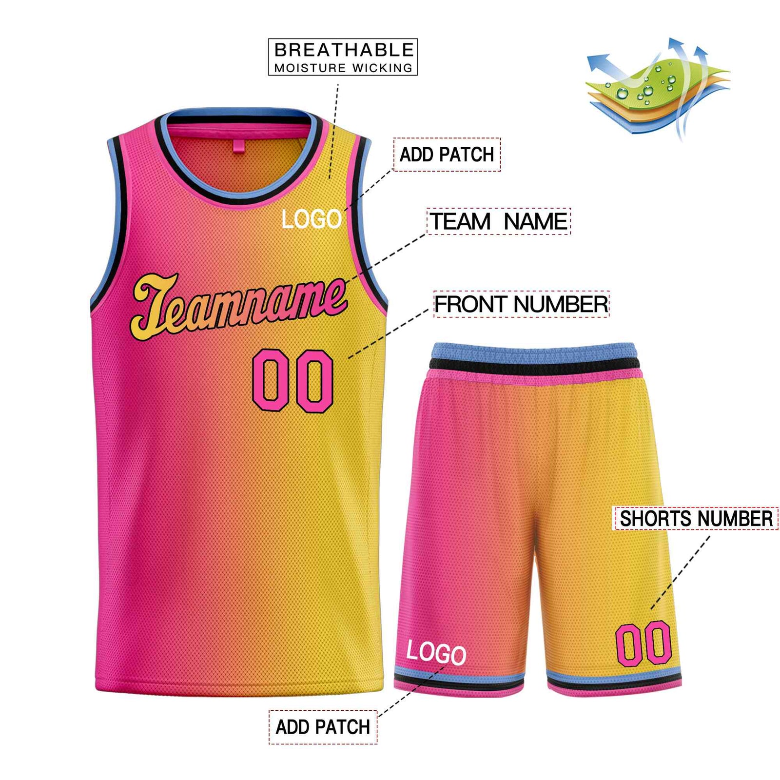 Custom Yellow Pink-Black Gradient Fashion Sets Sports Uniform Basketball Jersey