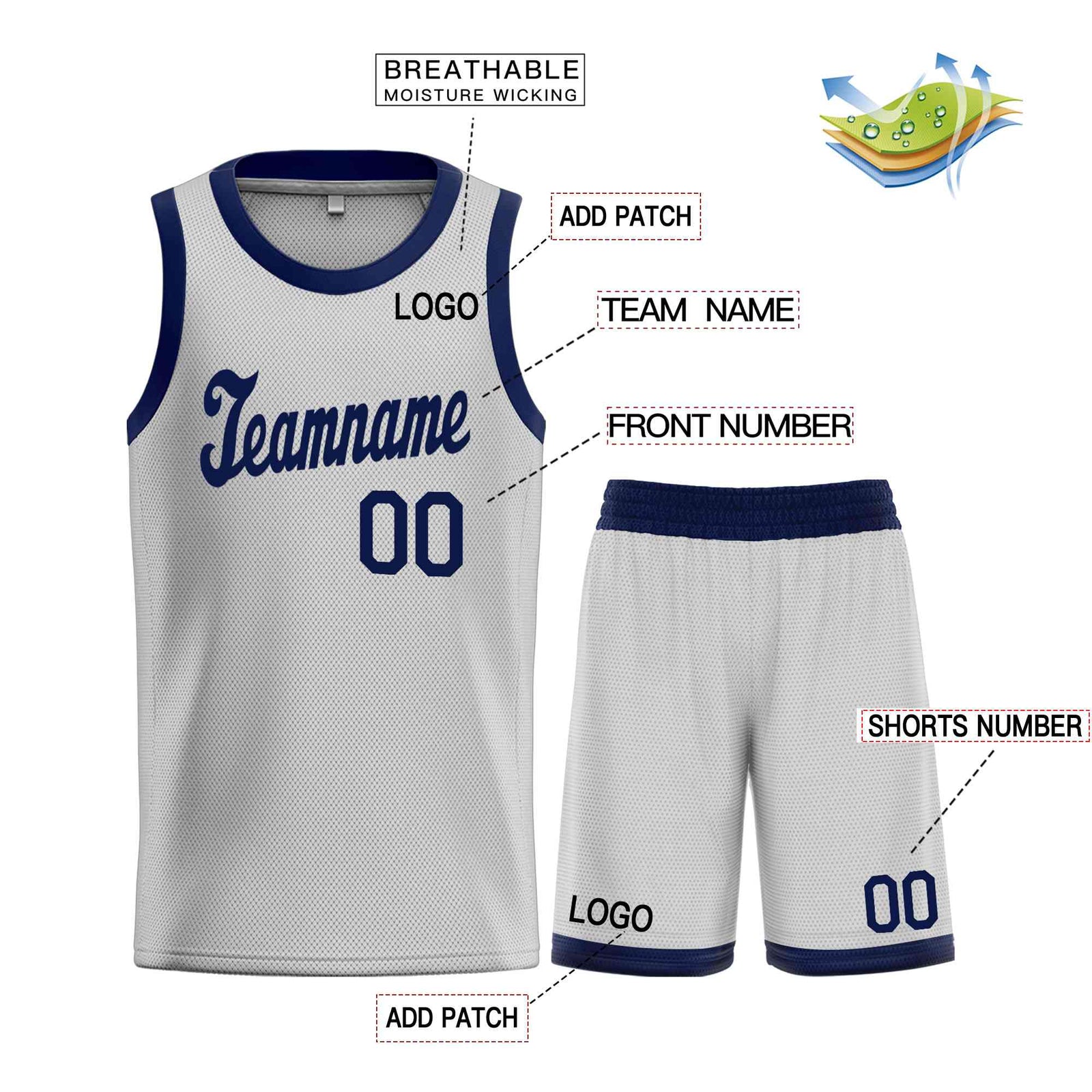 Custom Gray Navy Classic Sets Sports Uniform Basketball Jersey