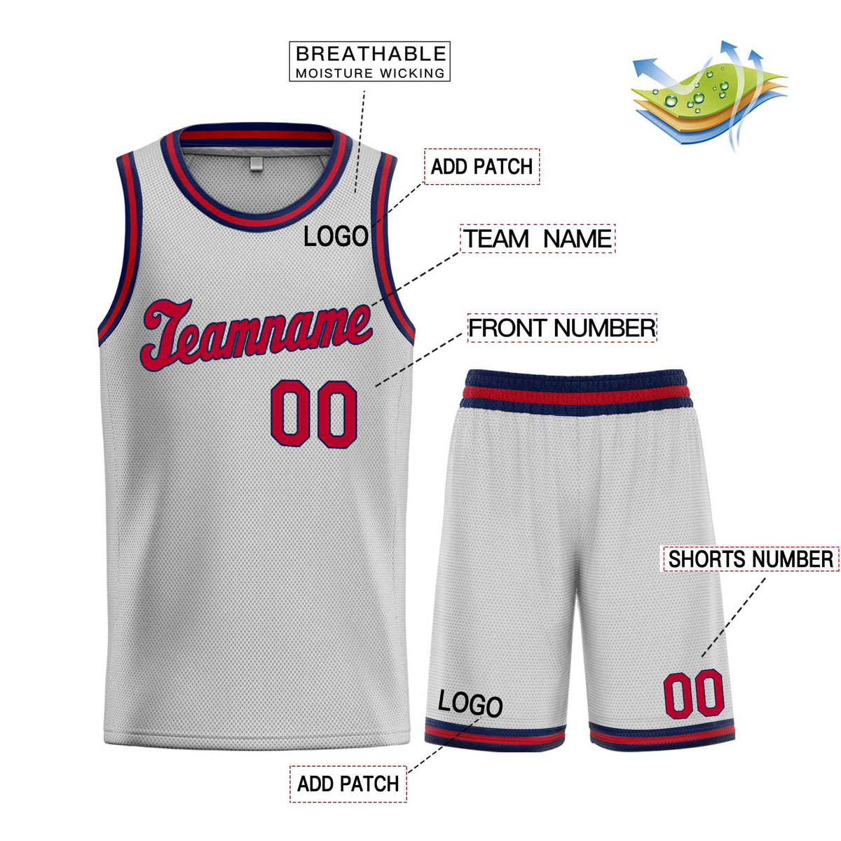 Custom Gray Maroon-Navy Classic Sets Sports Uniform Basketball Jersey