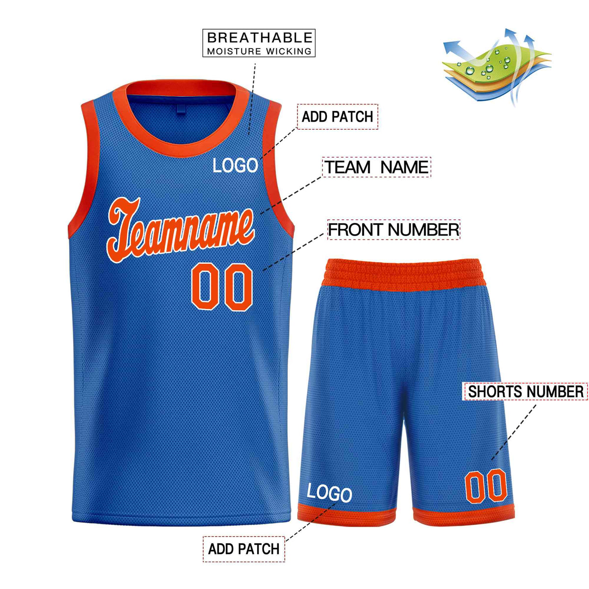 Custom Blue Orange-White Classic Sets Sports Uniform Basketball Jersey