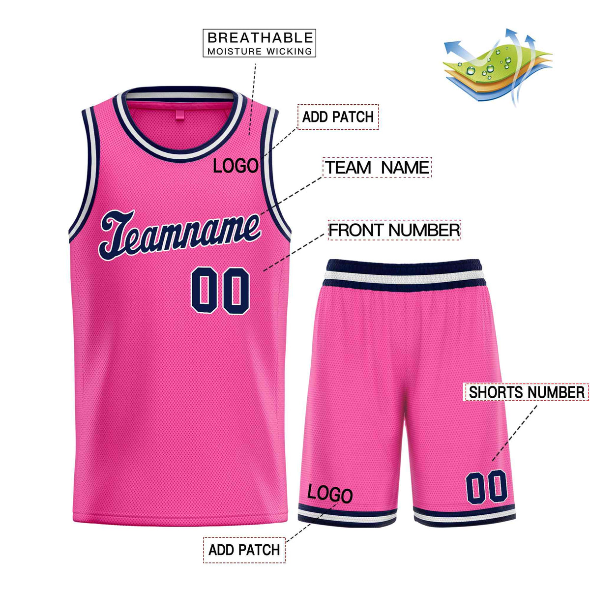 Custom Pink Navy-White Classic Sets Sports Uniform Basketball Jersey