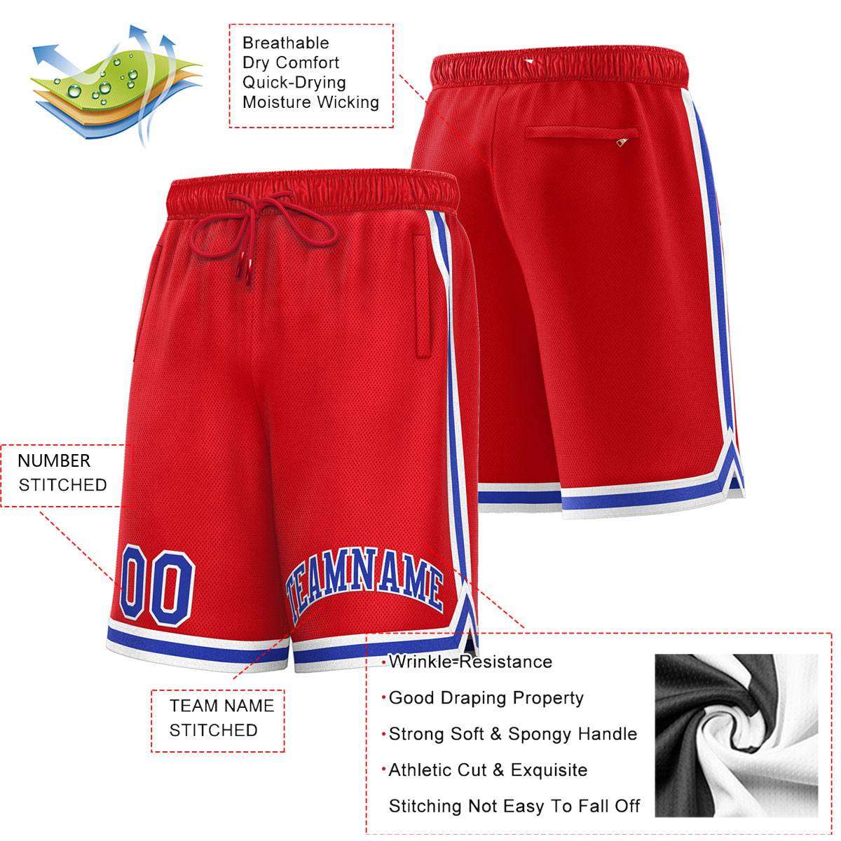 Custom Red Royal-White Sport Basketball Shorts