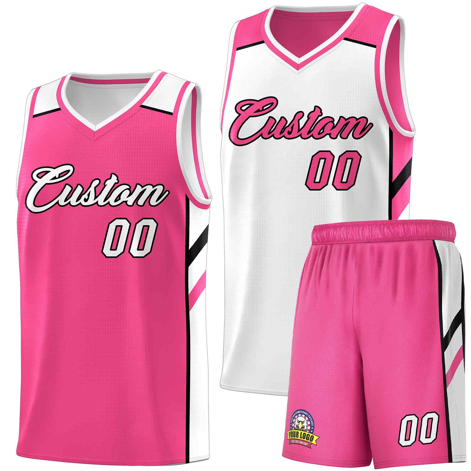 Custom Pink White Double Side Sets Men Basketball Jersey