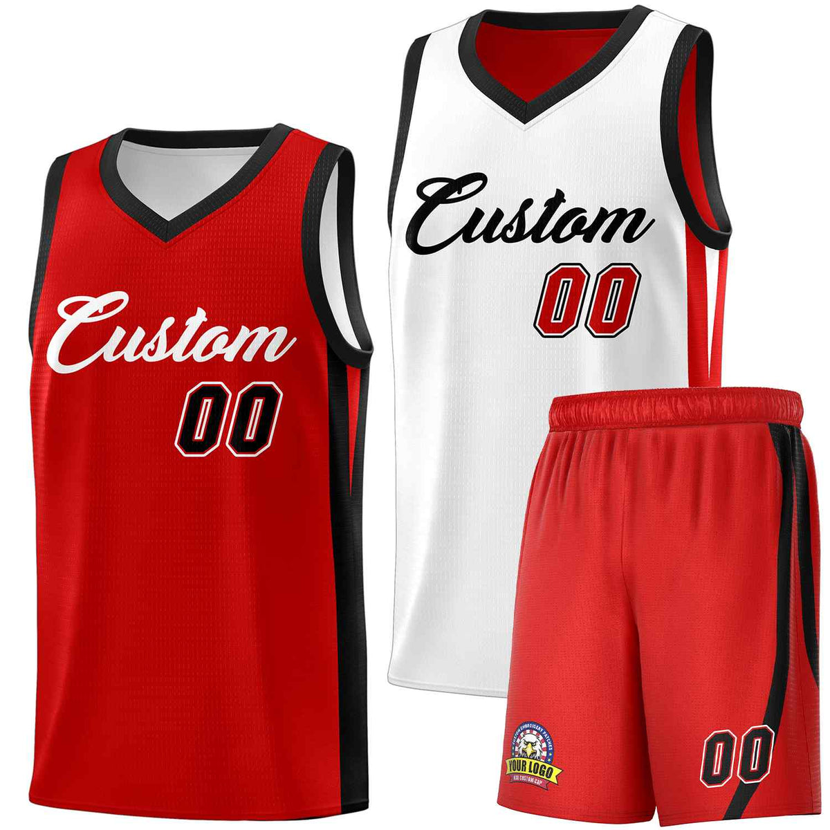 Custom White Red-Black Double Side Sets Men Basketball Jersey
