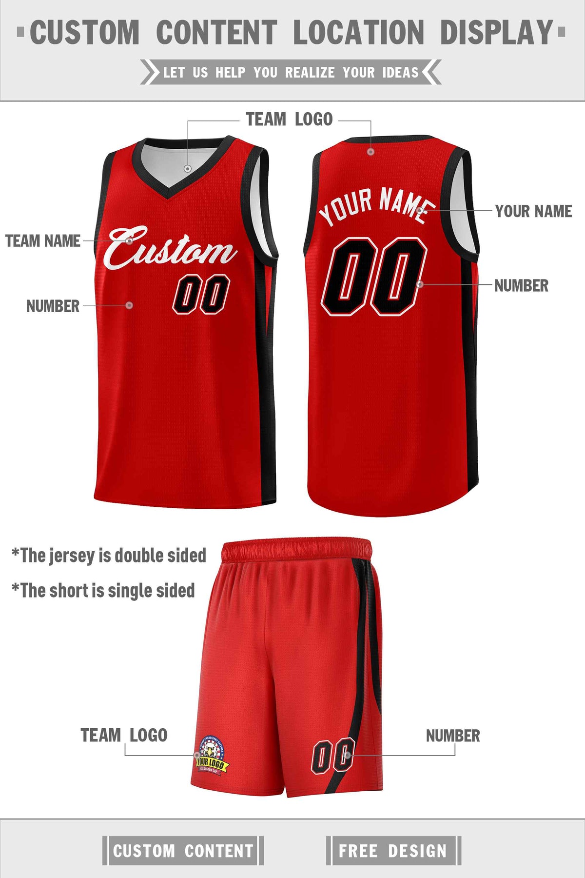 Custom White Red-Black Double Side Sets Men Basketball Jersey