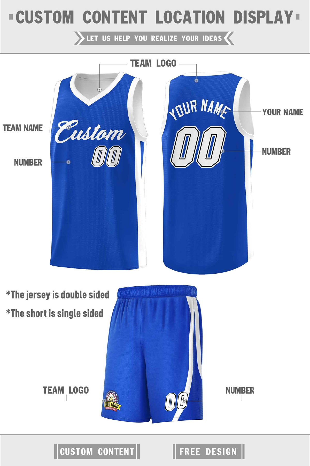 Custom Royal White-Black Double Side Sets Men Basketball Jersey
