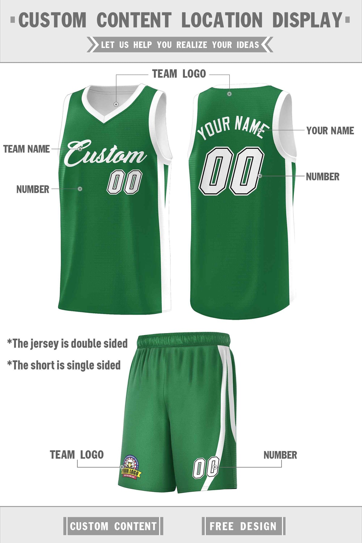 Custom Green White-Black Double Side Sets Men Basketball Jersey